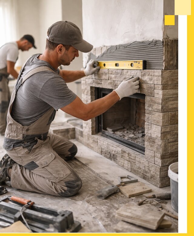 Облицовка каминов в Щёлкове, монтаж и отделка натуральным камнем