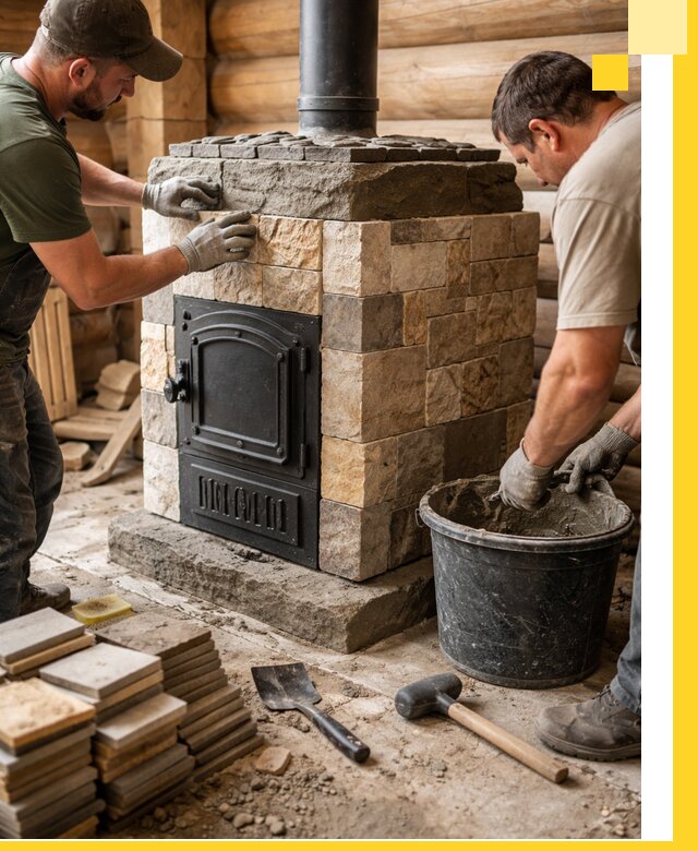 Облицовка банной печи под ключ в Щёлкове: камень и плитка