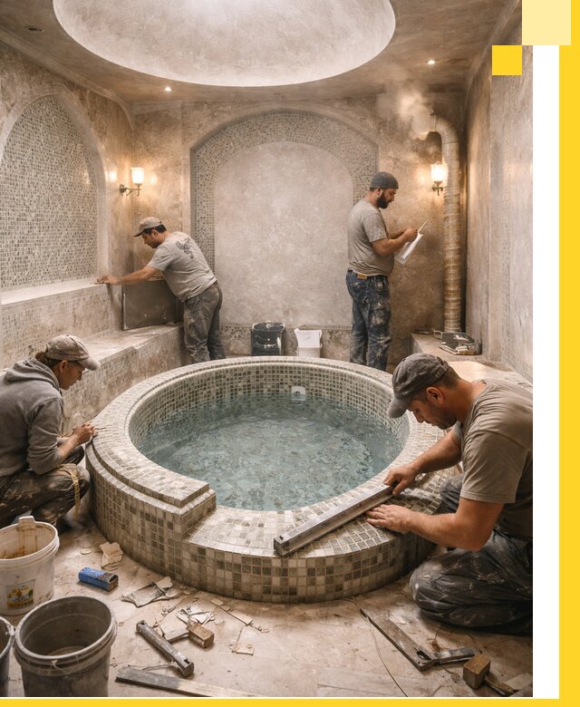 Профессиональное строительство хамама с бассейном в Щёлкове под ключ