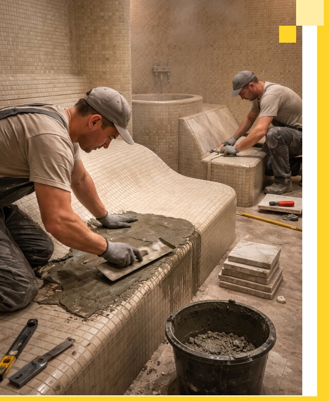 Лежаки для хамама под ключ в Щёлкове, проект и монтаж