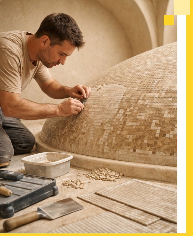 Профессиональная укладка мозаики для хамама под ключ в Щёлкове